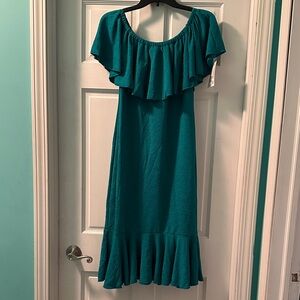 LuLaRoe Teal Midi Dress with Ruffle Accents